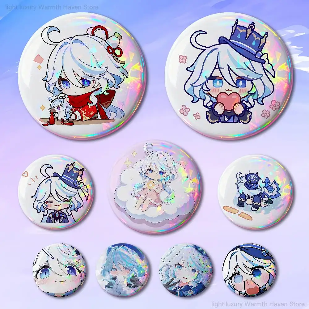

G-Genshin Impact Furina 58mm 44mm HD Print Brooch Badges Pretty Derby Round Display Brooches Lapel Pins