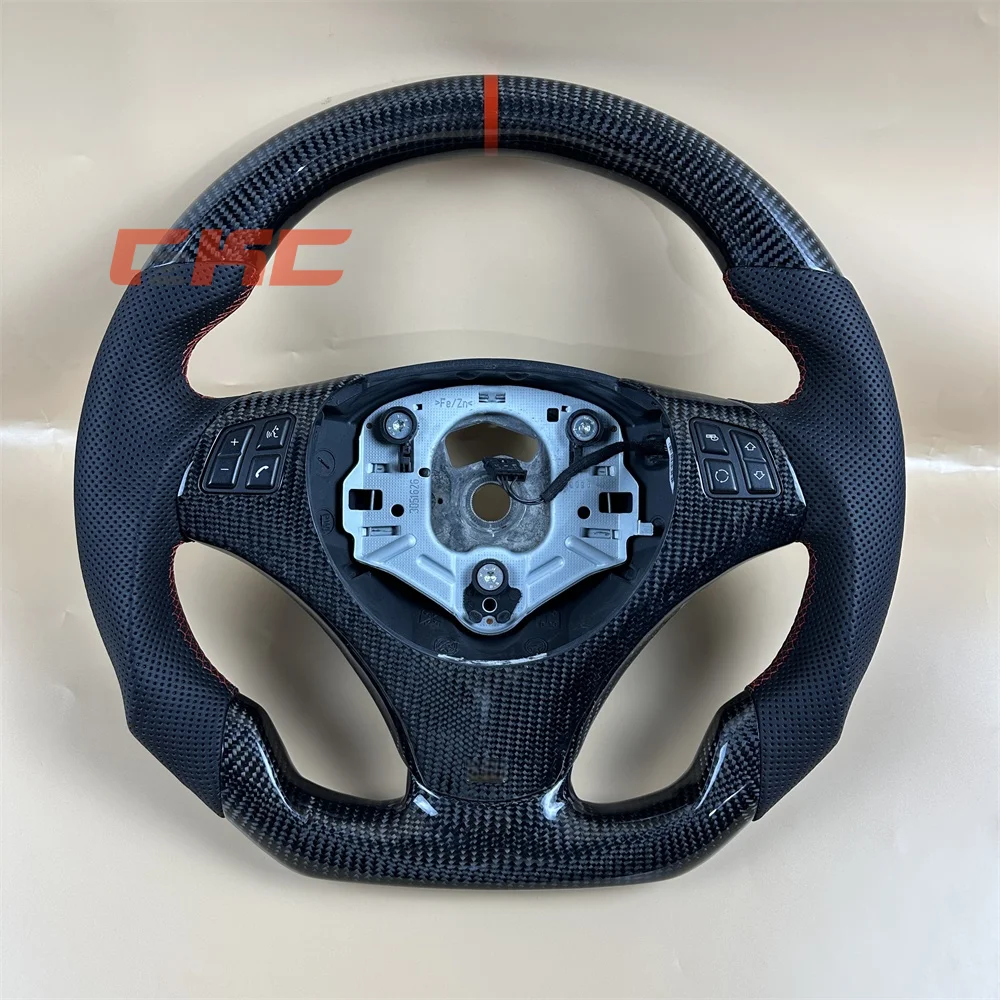 

Black leather red center stripe carbon fiber steering wheel for 2005 2006 2007 2008 2009 2010 2011 B-MW 3series E90 E92 E82 E87