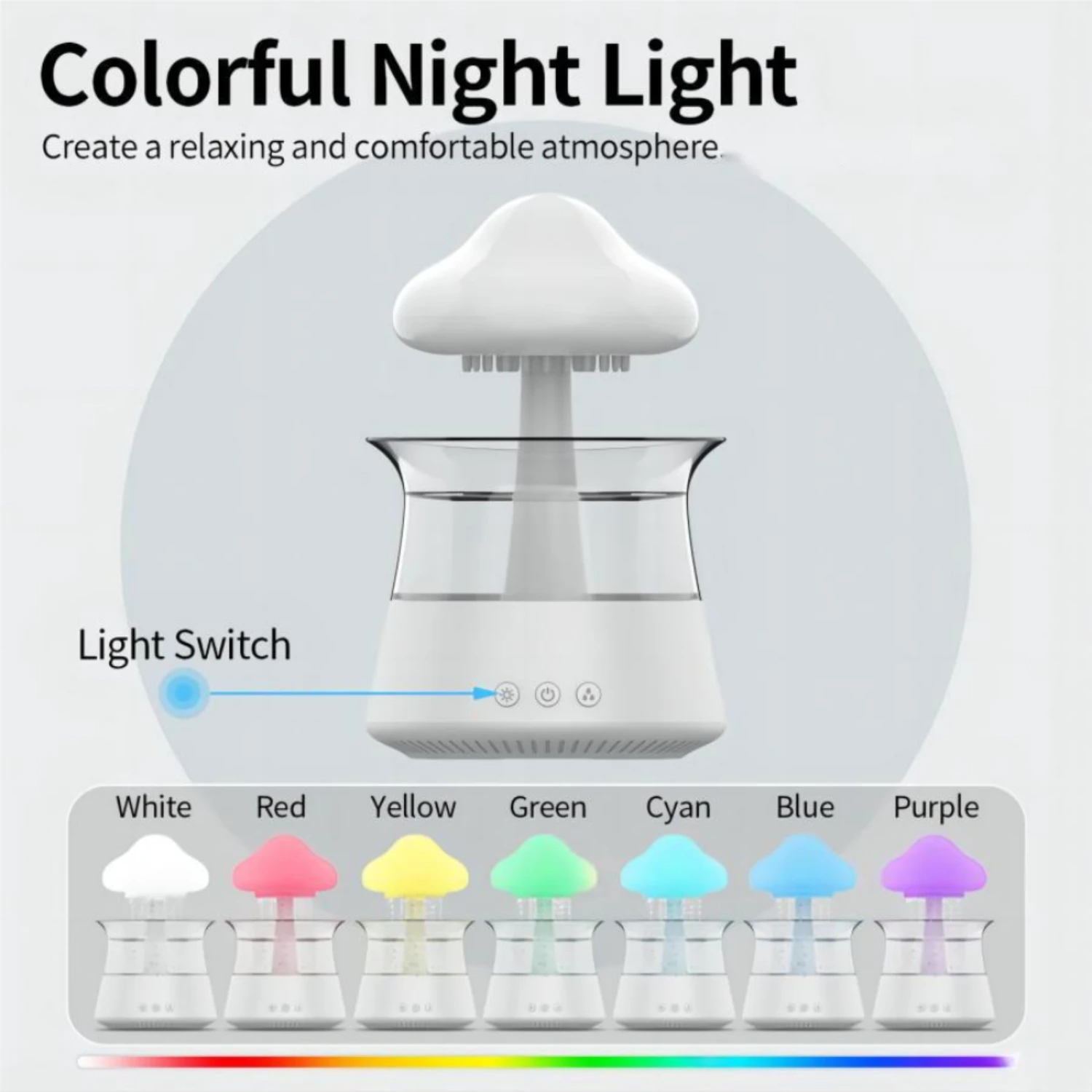 NOVO Umidificador difusor de chuva em nuvem ultrassônica colorida - Aromaterapia relaxante com tecnologia de atomização, sereno e calmante