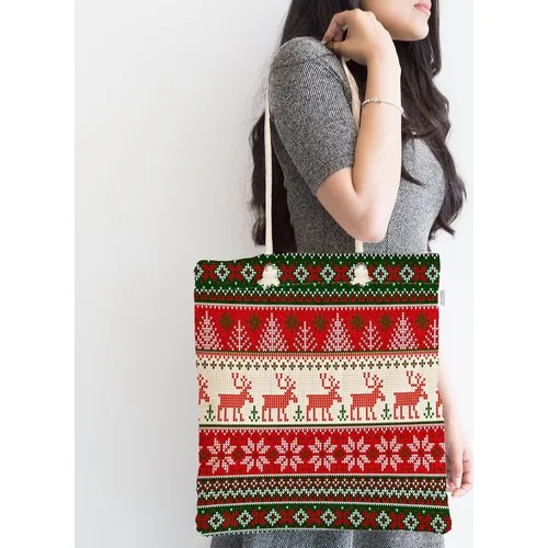 RealHomes Cross Stitch Christmas Pattern Digital Printed Zipper Cloth Bag