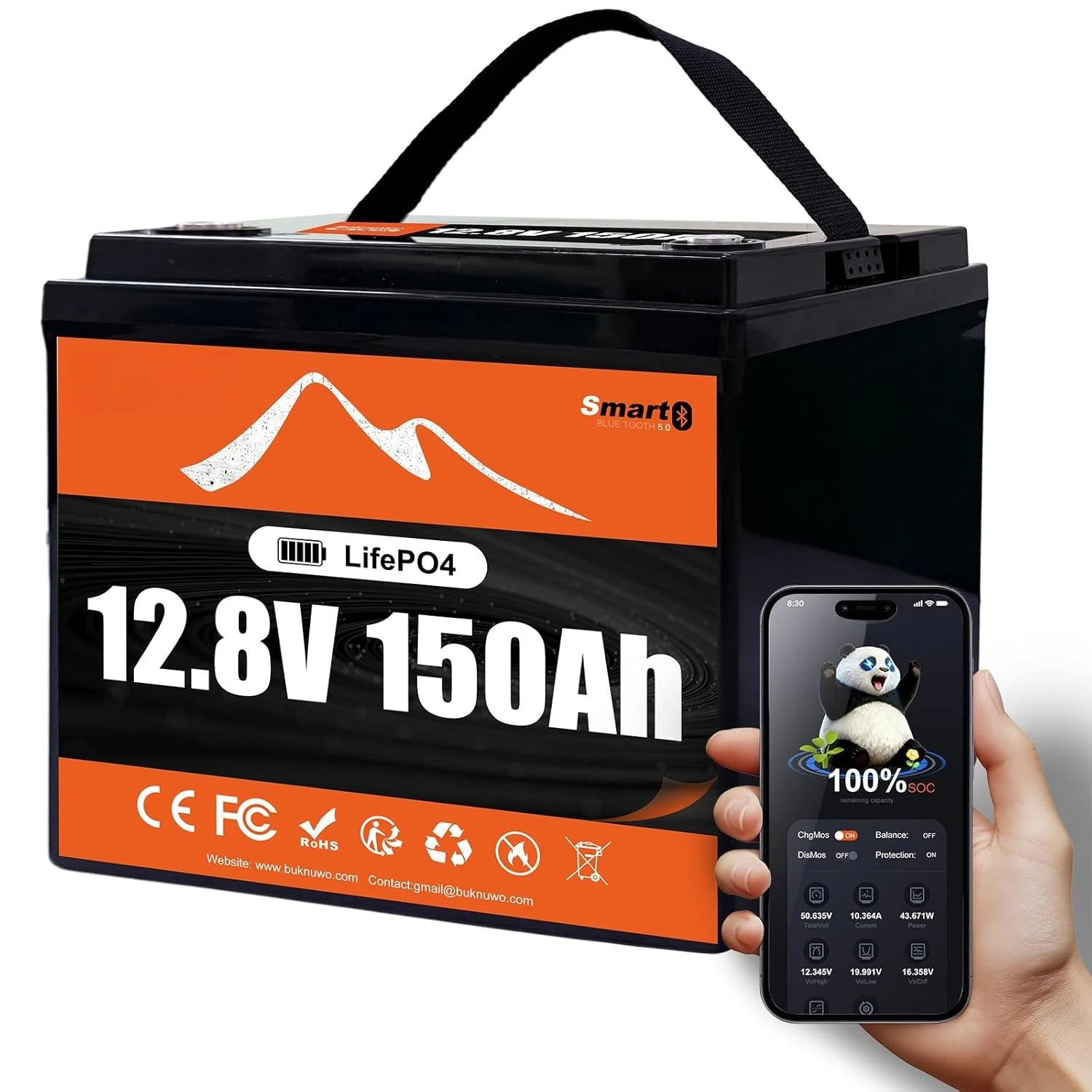 

12.8V 150Ah LiFePO4 Bluetooth Lithium Battery,1920Wh Energy,15000+ Rechargeable Deep Cycle LiFePO4 Battery, for RV, Customized