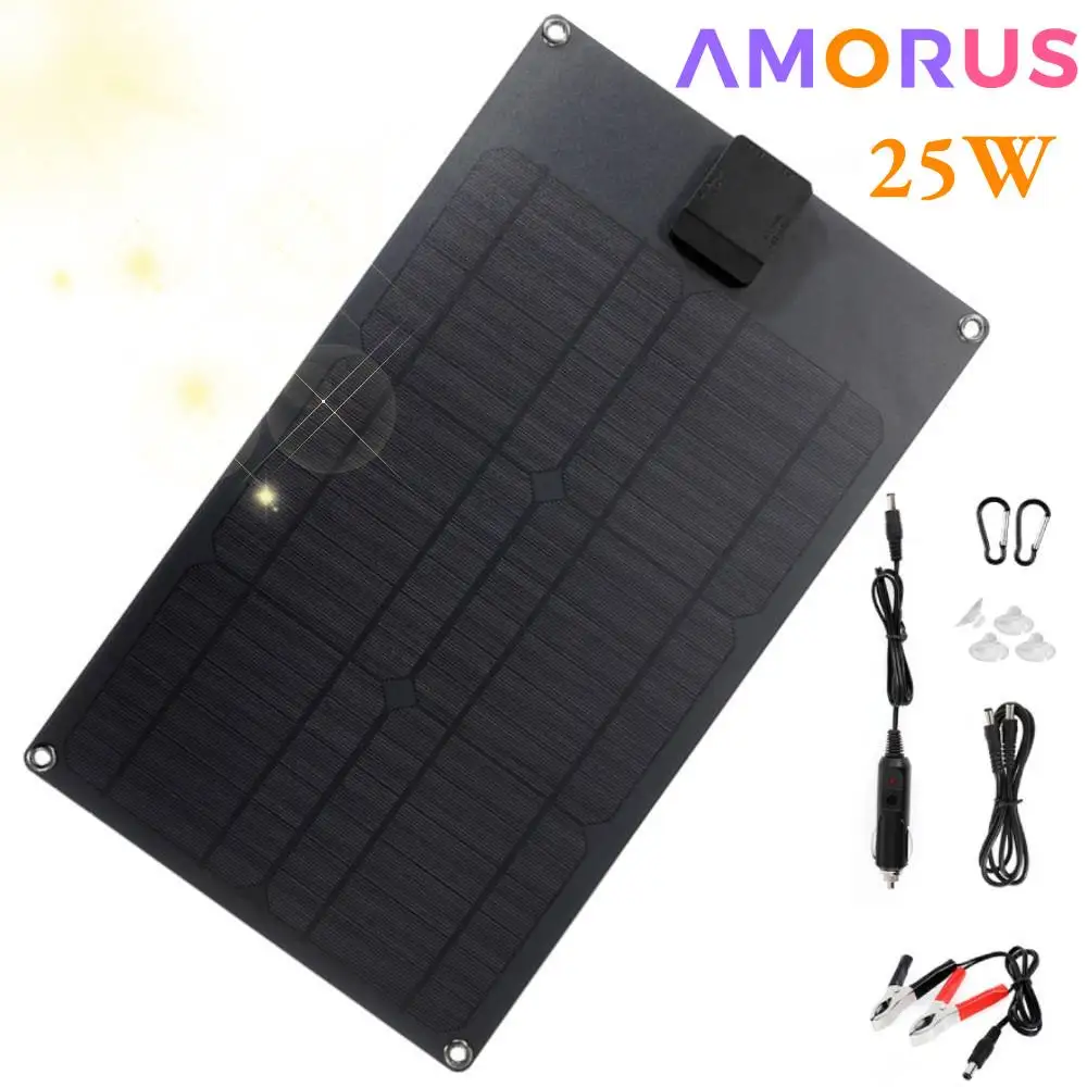25W Portable Solar Panel 5V Solar Plate USB / DC Output Safe Stabilize Charger ForPower Bank Phone Outdoor Camping Home RV Gift