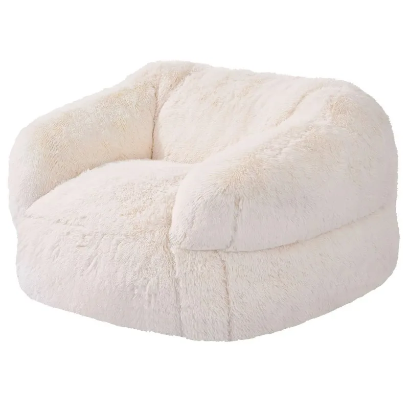 Bean Bag Sofa Chair Adults Fluffy Plush High-Density Foam Filling Comfortable Lazy Comfy Living Room Bedroom Beige 47x48x28 Inch