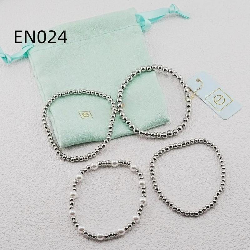 VKVVA Fashion Jewelry Sliver-plated Charm Stretch Stackable Bracelet for Women Everyday Wear Layering Set of 4pcs