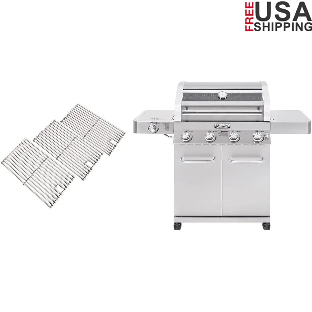 

Larger 4-Burner Natural Gas Grill Dual-Fuel Stainless Steel Cabinet Style Propane Grill with Easy-Clean Cast Iron Grates
