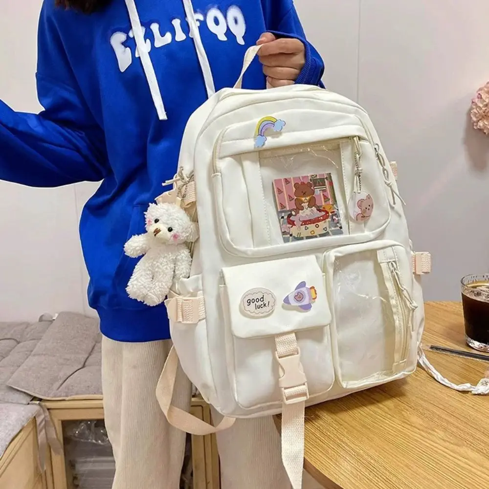 Girls High School Student Backpack Bags Cute Travel Bagpack School Books Bags Outdoor Travel Leisure Bag With Pin And Pendant