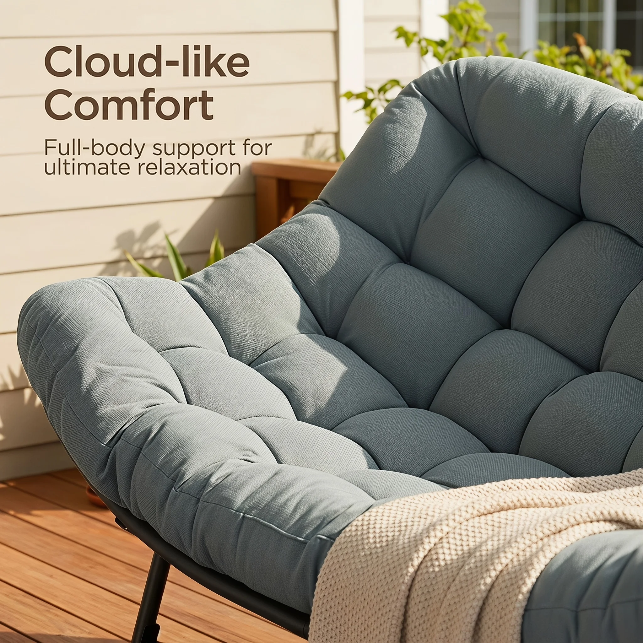 Indoor/patio rocking chair; oversized double Papasan rocking chair featuring a sturdy frame and thickened cushion; bedrooms,