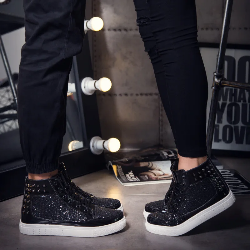 Foreign Trade Korean Version of Couple High Top Rivet Rock Punk Sneakers Trendy Men and Women Fashion Nightclub