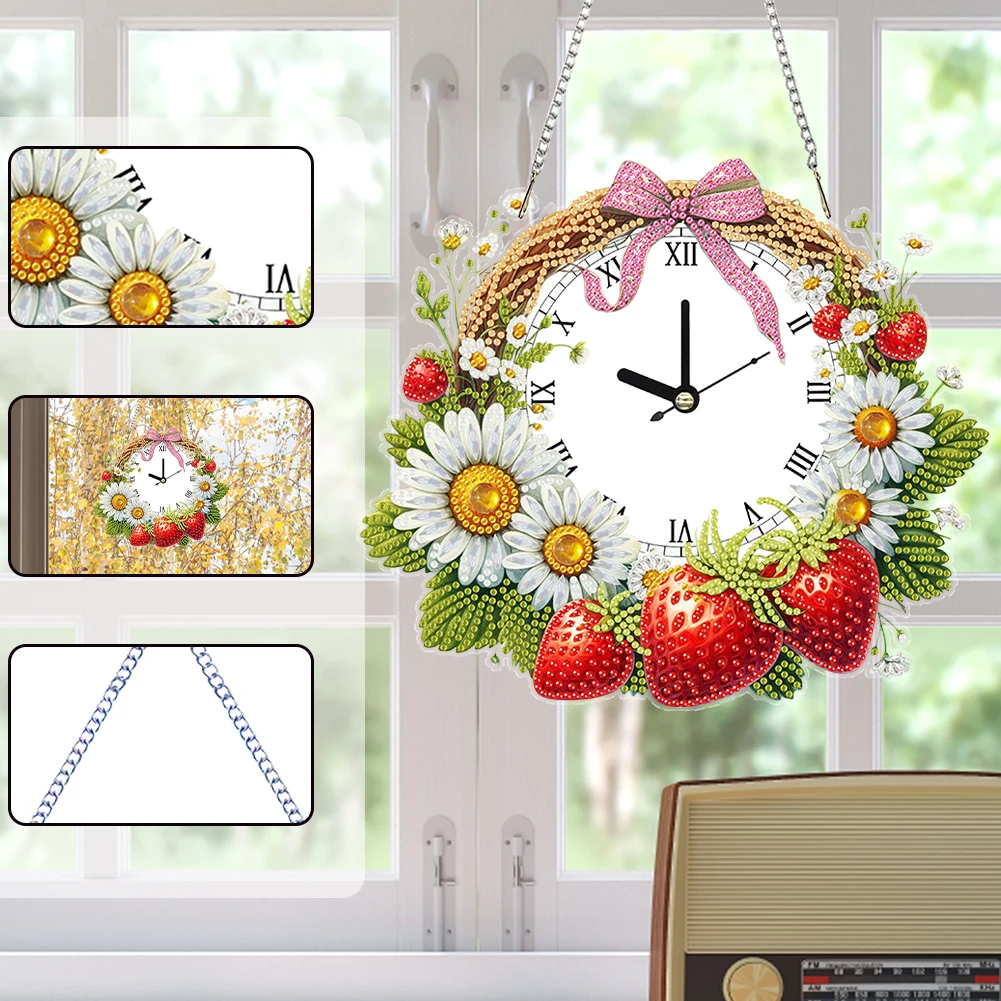 

2D Flat DIY Special Shape Clock Hanging Diamond Art Kits Rhinestone Diamond Art Clock Wall Pendants DIY Home Decor Hanging Charm