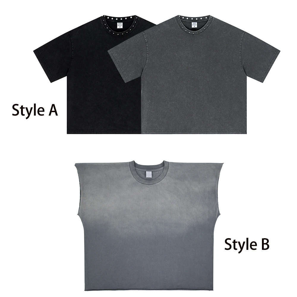 Retro 2026 Summer Men Washed T-Shirts Unisex Vintage Stud Neck Cotton T Shirt Tees