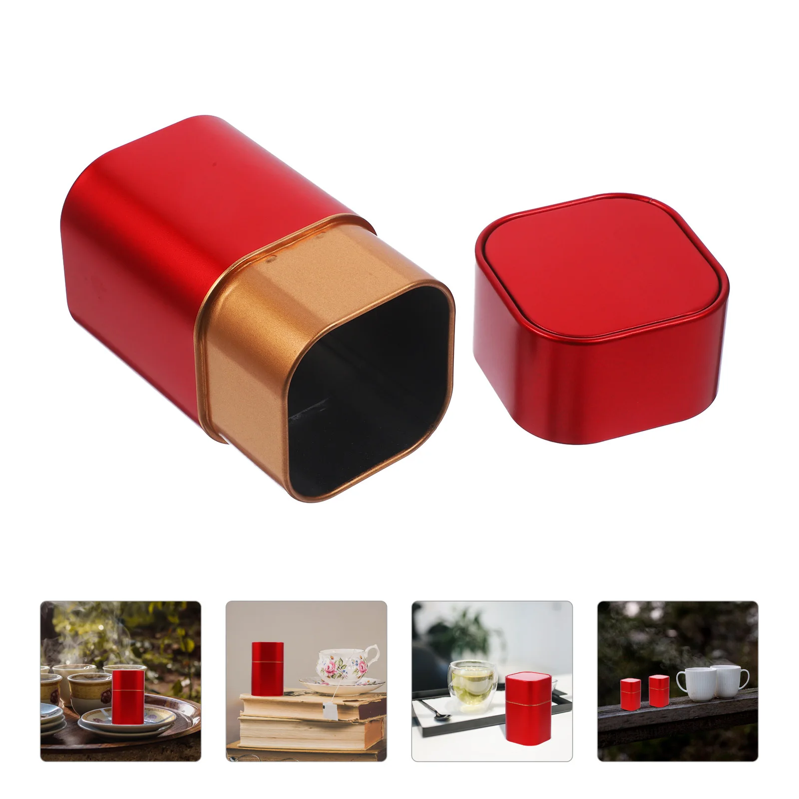 

2Pcs Tea Tinplate Storage Canister Airtight Kitchen Jar for Coffee Beans Tealeaves Candy Container Tea Canisters