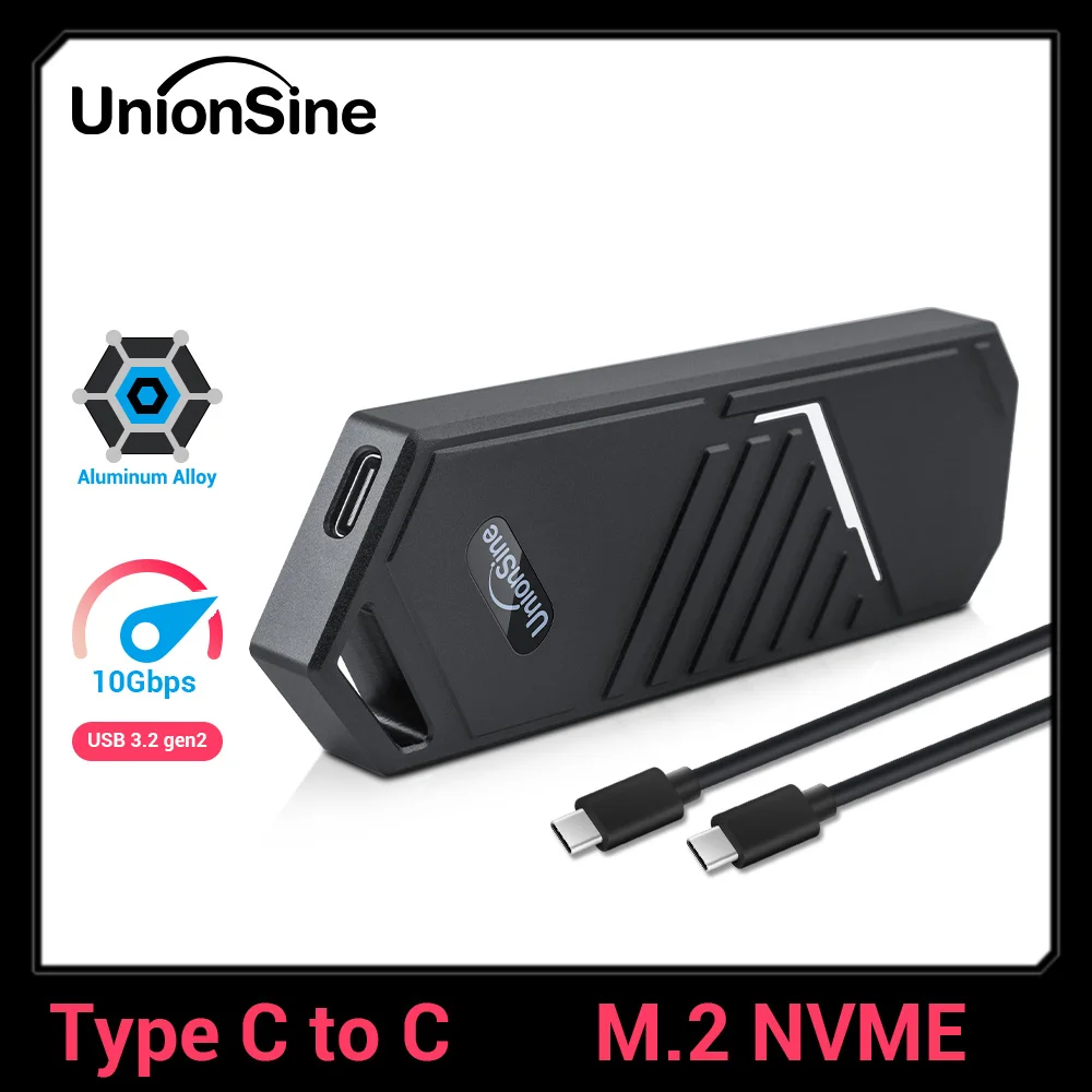 Корпус SSD UnionSine M2 NVMe USB 3.2 Type C Gen2 10 Гбит/с Корпус из алюминиевого сплава Твердотельный накопитель M.2 NVMe для 2230 2242 2280