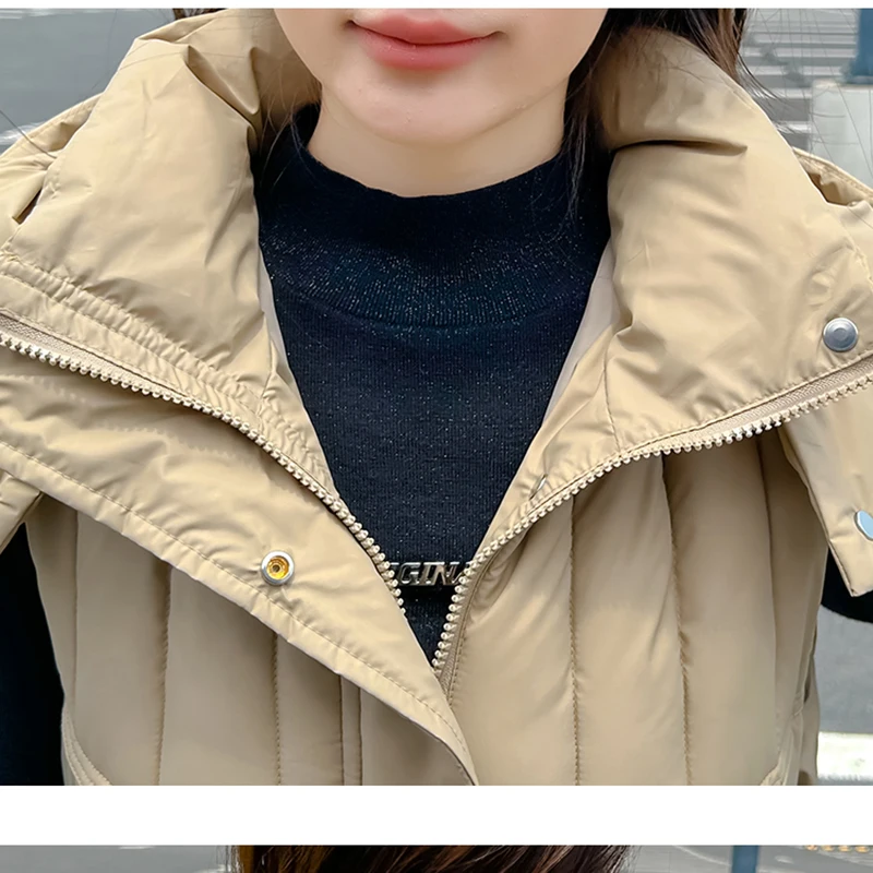 New Women's Fashion Hooded Down Cotton Vest Long Parkas Thick Warm Puffer Sleeveless Jacket Solid Windproof Waistcoat Outerwear