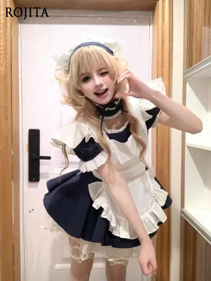 

Sweet Woman Servant Cos Soft Girl Two-dimensional Female Lotus Leaf Edge Waist Dress + Headgear + Apron + Skirt Support