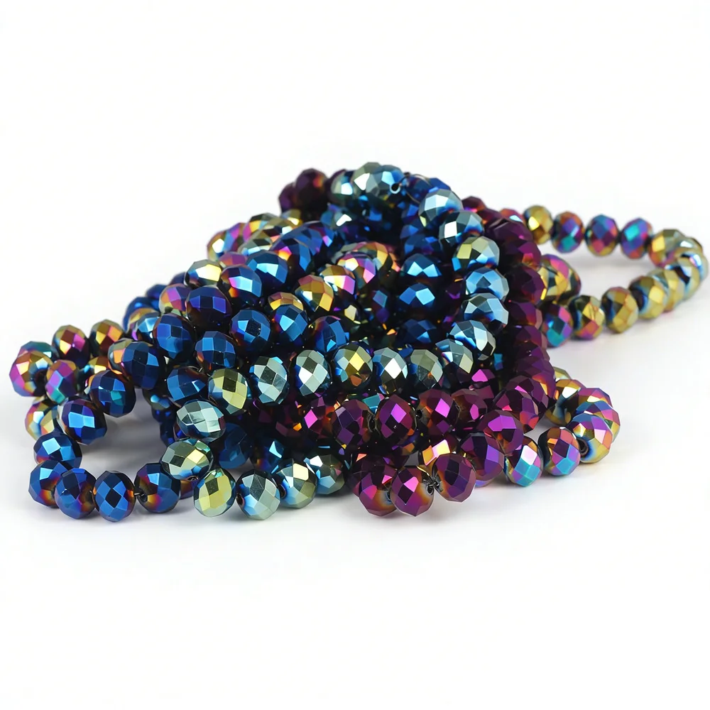 OlingArt 3/4/6/8/10/12mm Faceted Glass Crystal Mixed Metallic Colour Spacer Beads DIY Bracelet Choker Necklace Jewelry Making