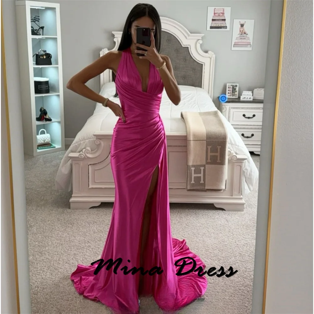 

Mina Customized Backless Evening Dresses Woman Elegant Party Dresses 2024 for Wedding Dress Slit Sleeveless Wide Shoulder Straps