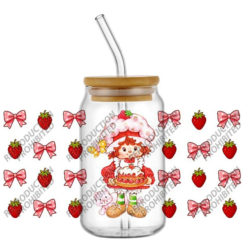 Hotsale Popular Lovely  Strawberry Girl 16oz UV DTF 3D Transfer Sticker Decals For Glass Can Cup Craft DIY Gift Creative