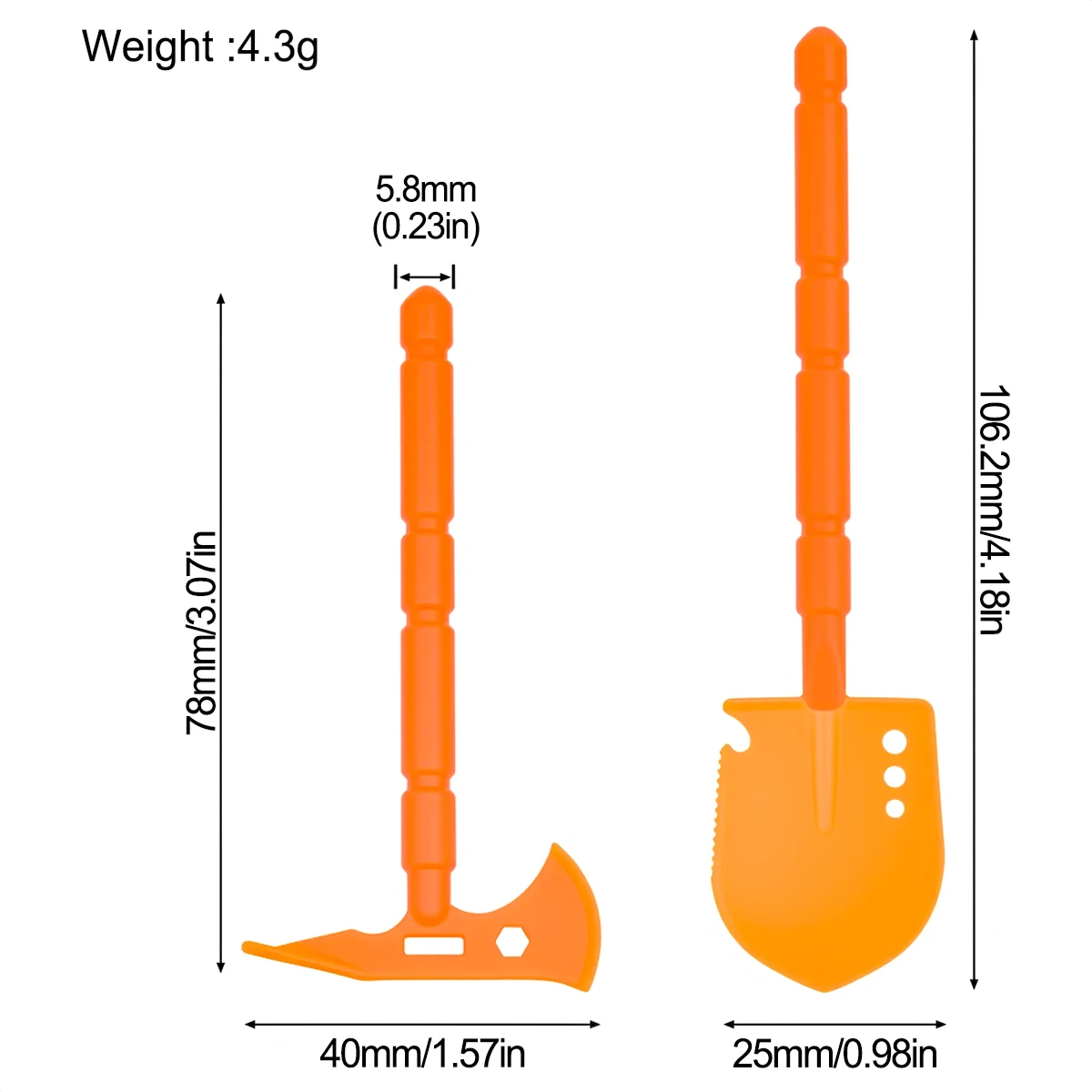 Conjunto de decoração de simulação, pá de nylon e picareta para caminhão crawler RC escala 1/18 1/24