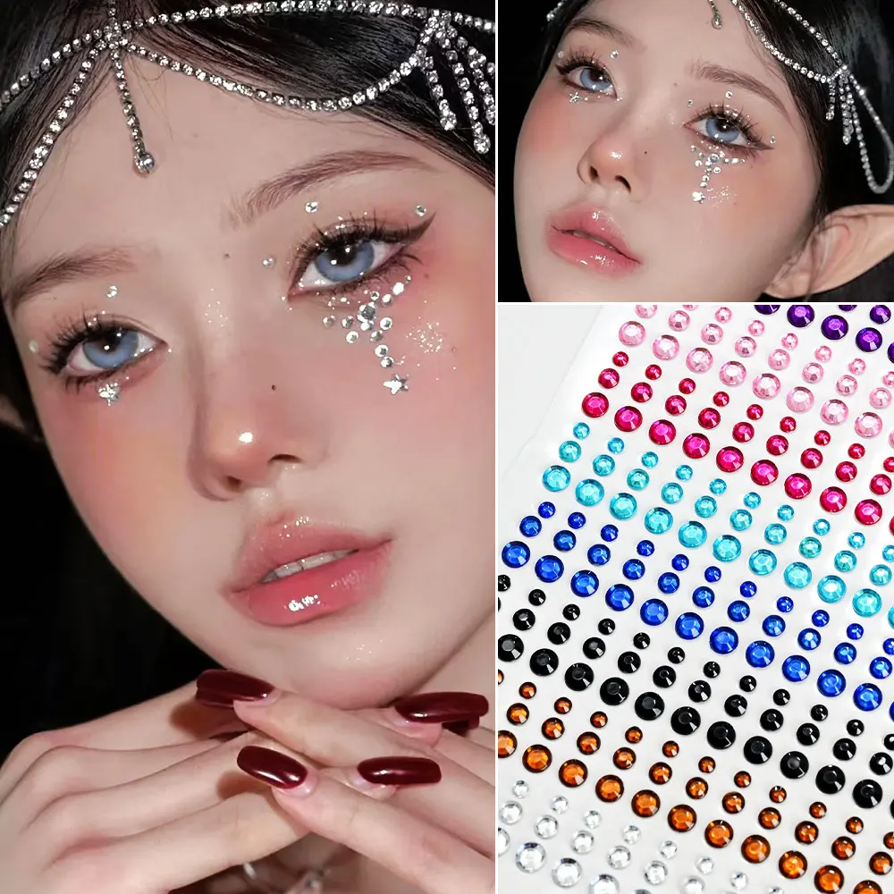 162/216/900 Stück Diamant-Tattoos-Aufkleber für Augen, Gesicht und Körper, 3/4/5/6 mm, farbiges Glitzer-Strass-Tattoo für Party-Make-up, Edelstein-Zubehör – Detail 7