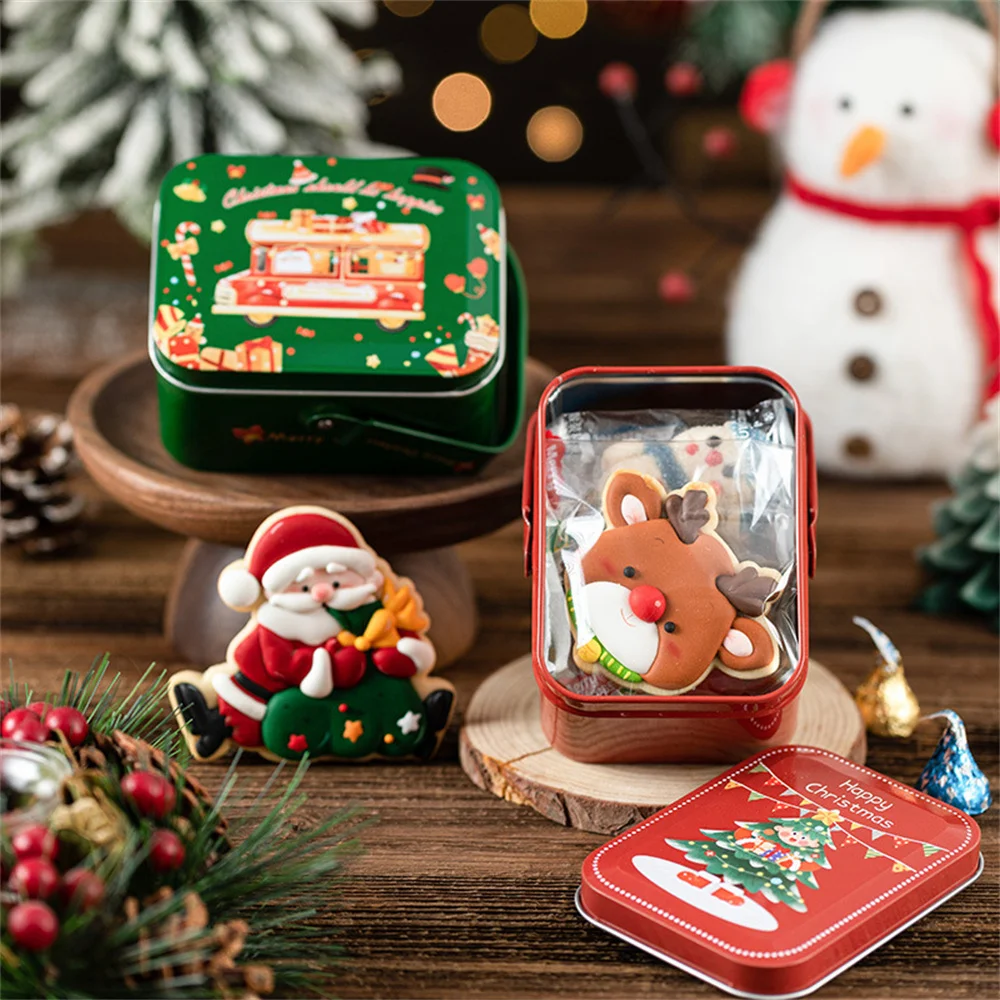 2024 Christmas Tinplate Suitcase Candy Boxes With Handle Handheld Sweets Tins Portable Candies Holder Sugar Storage Container