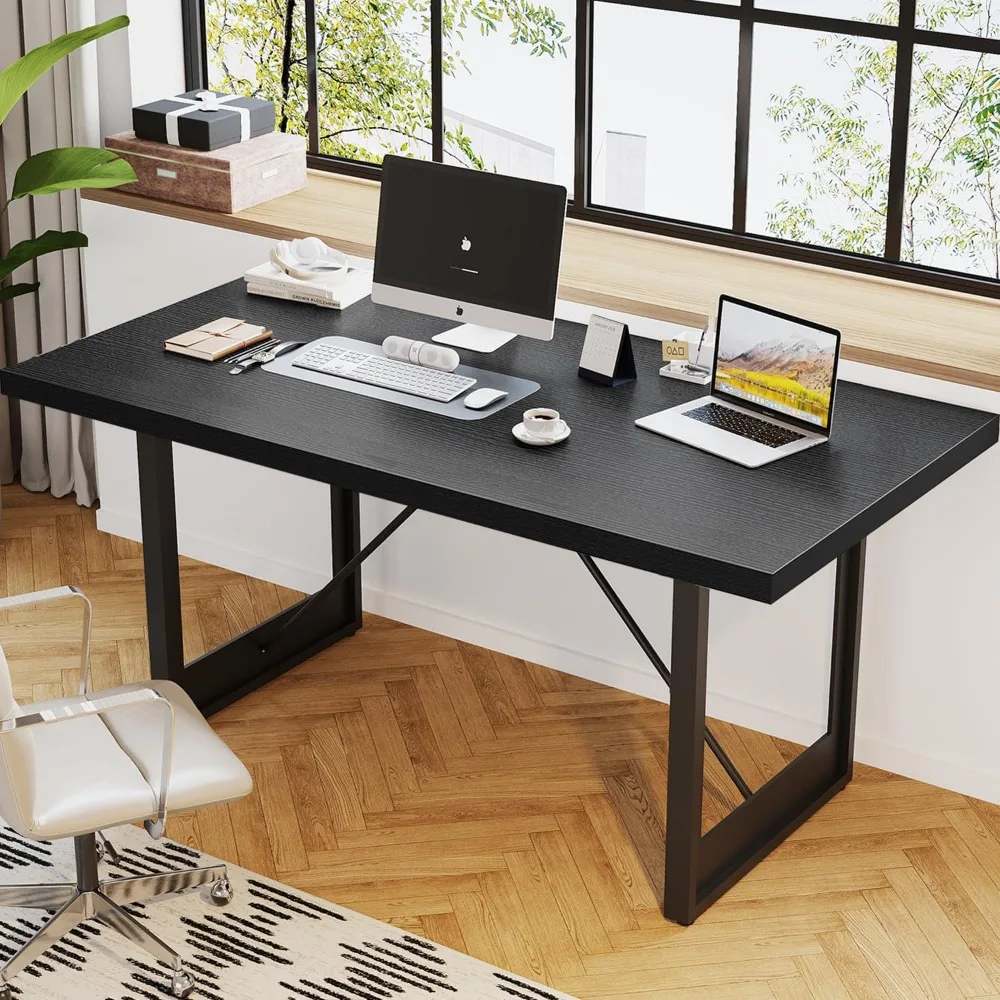 

Black Computer Desk, 55”Modern Office PC Writing Desk, Metal Computer Study Work Table for Home Office Bedroom, Industrial Exec