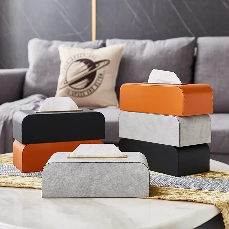 New Chinese leather tissue box Internet celebrity home light luxury coffee table decoration practical quality paper box