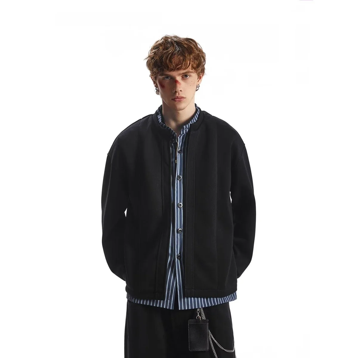 

Men's Casual Sle Patchwork Striped irt Collar Open Cardigan Sweatirt Jaet Polyester Fiber Spring Autumn Season