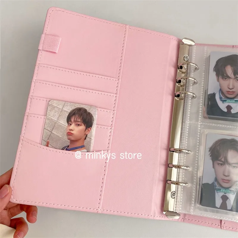 MINKYS Ins Heißer Weiß Rosa Kawaii A5 A7 A8 Kpop Photocard Binder Foto Karten Sammeln Buch Album PU Leder Notebook schreibwaren – Detail 5