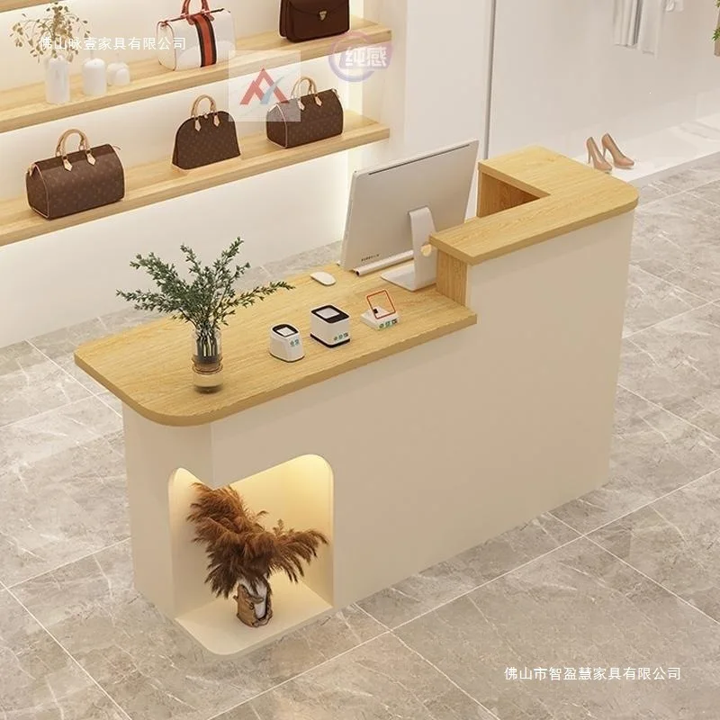 Simple modern beauty salon front desk reception desk checkout page counter clothing store women's clothing store small bar table