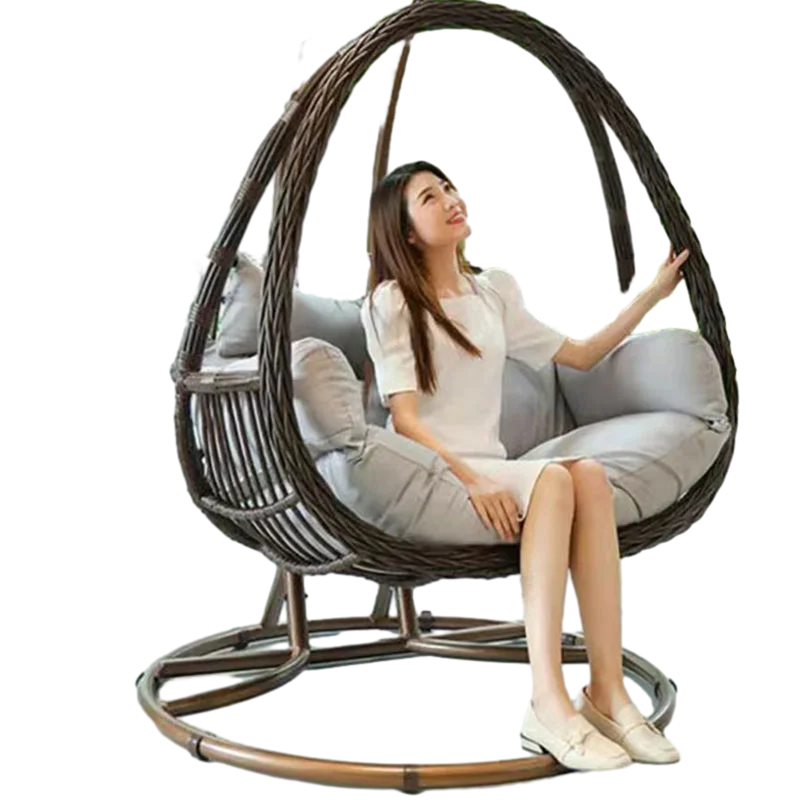 Bedroom Swing Chair With Stand Indoor Outdoor Wicker Rattan Patio Basket Hanging Chair With UV Resistant Cushions Room Furniture