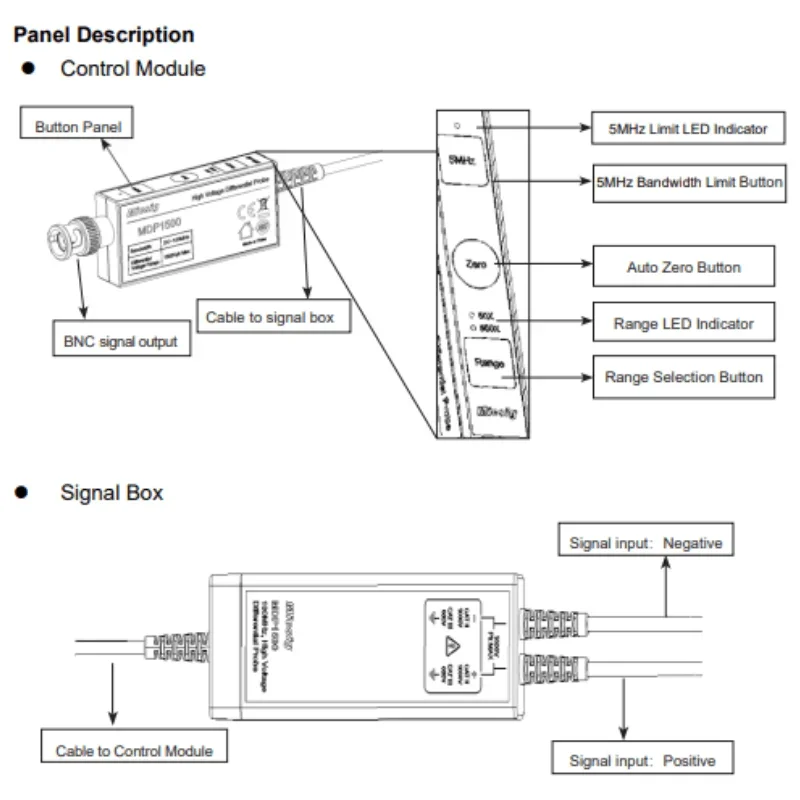 Sonda diferencial de alto voltaje MDP3002 con SigOFIT™Tech, ancho de banda de 200MHz y 3000Vpk para osciloscopio de Puerto BNC