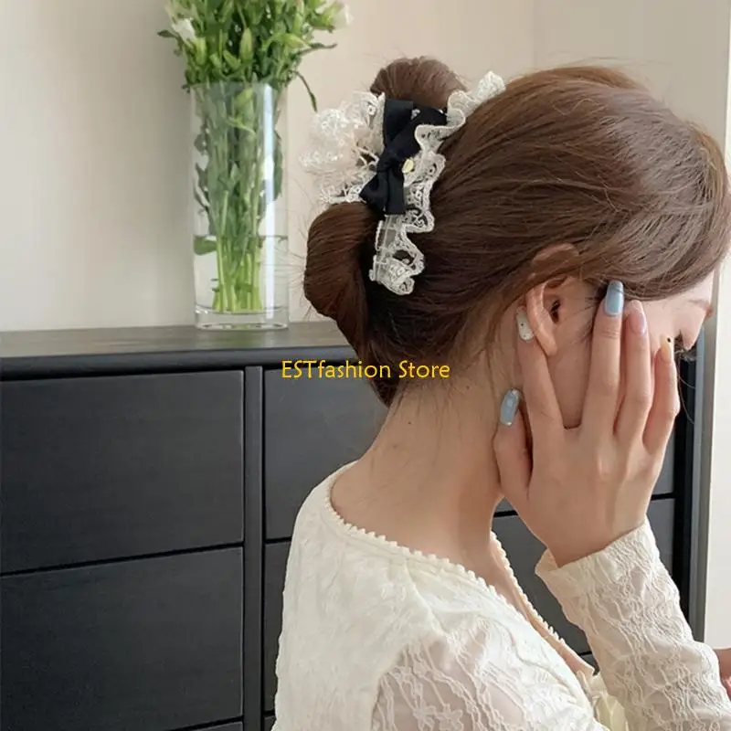 

Y5GC Lovely Hair Claw French Bowknot/Flower Hair Clip for Woman Makeup Ponytail Hair Delicate Jaw Clip for Girl