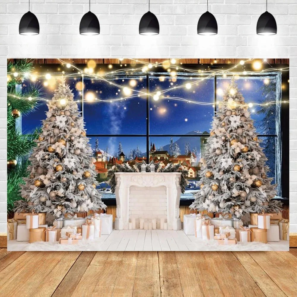 

Merry Christmas Backdrops for Photography Winter Fireplace Xmas Tree Holiday Christmas Family Party Decoration Photo Backgrounds