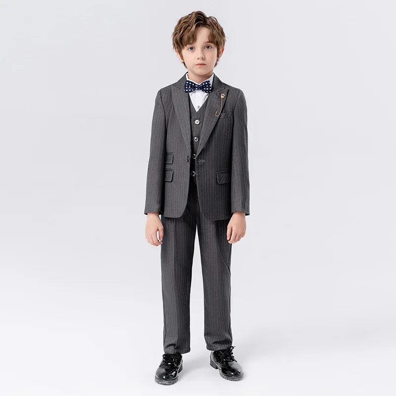 Clearance Stock Sale Flower Boys Spring 3Pieces Jacket Vest Pants Photography Suit Kids Wedding Dress Children Formal Costume