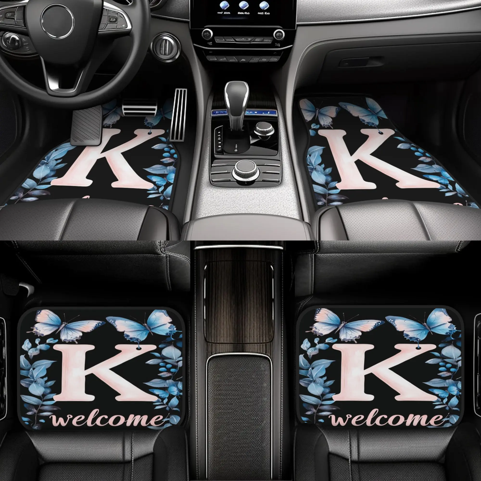 

4pcs Letter K Floral Pattern Design Car Interior Mats, Suitable For Sedans, Trucks, SUVs Fashion Interior Protection, Holiday Gi