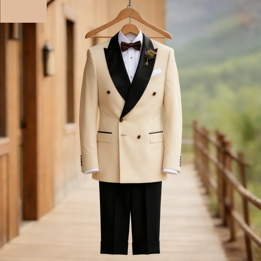 

Мужской костюм-тройка AnnieBritney: двубортный пиджак с отложным воротником, брюки и жилет, однотонный, приталенный крой, для свадьбы