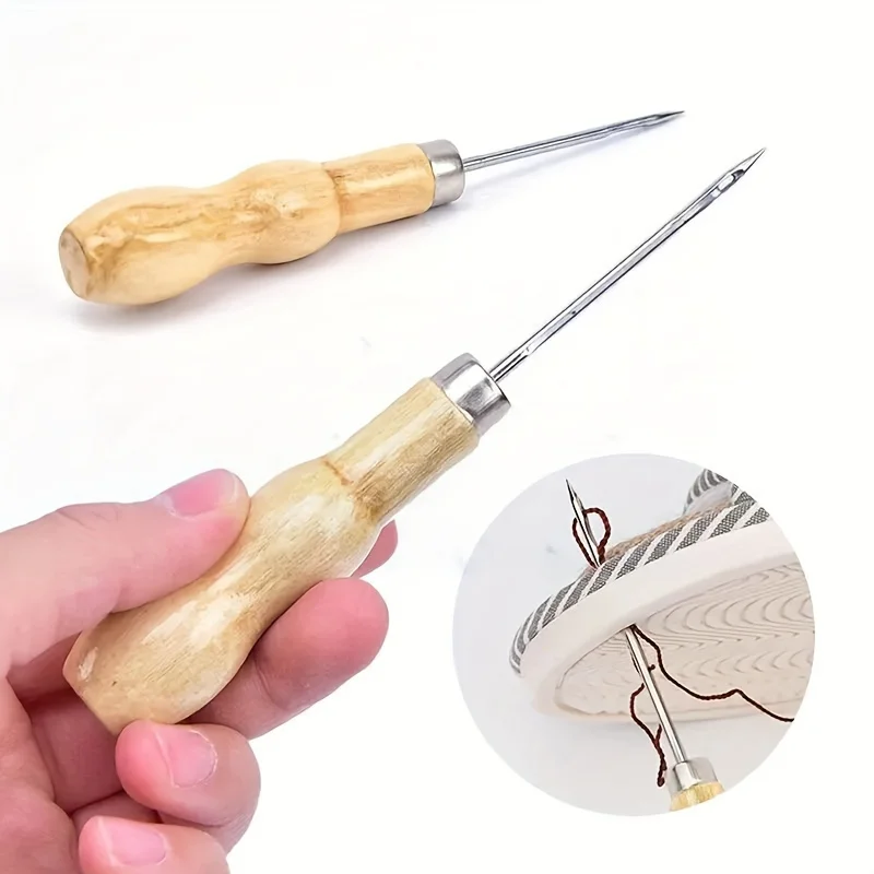 Wooden Handle Sewing Awl, Leather Craft Stitching Tool for Shoe Repair & DIY Projects
