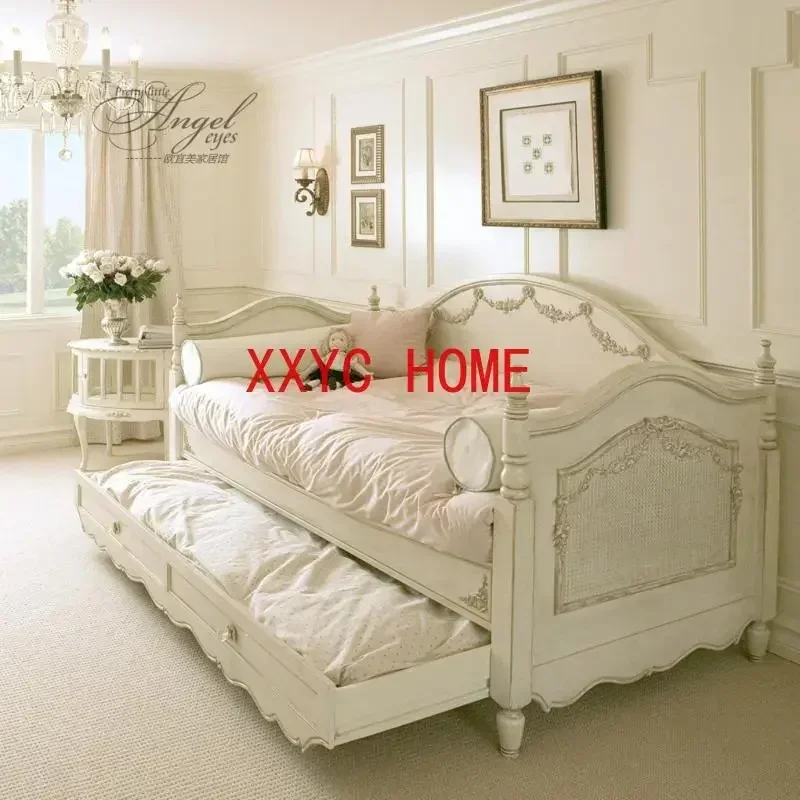 

American Style French Style Retro Distressed Carved Multi-Functional Boys and Girls Stretchable Storage Sofa Bed