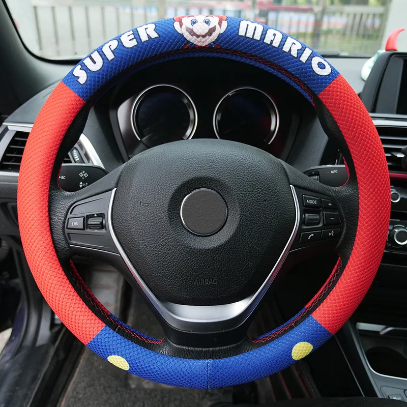 

Super Mario Car Steering Wheel Cover Fashion Faux Leather Comfortable Breathable Auto Decoration Anime Steering Wheel Protector