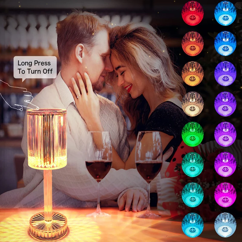 

16 colors dimmable Table Lamp Crystal Touch Control Color Changing Light Romantic Bar Atmosphere Lamp Acrylic USB Rechargeable