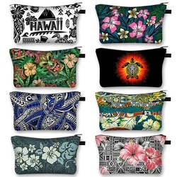 Hawaiian Turtle Print Cosmetic Case Women Polynesian Traditional Tribal Makeup Bags Casual Storage Bag Pouch Lipstick Bags Gift