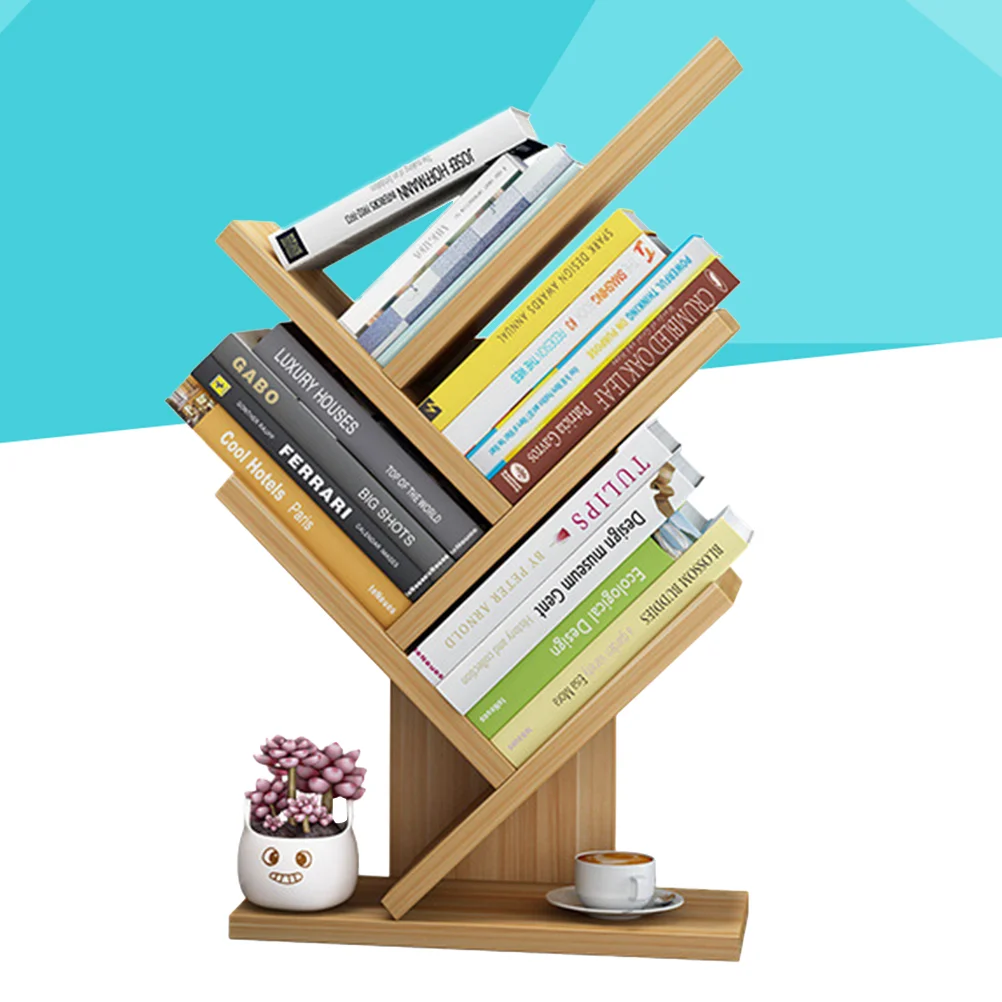 

Desktop Bookcase Table Bookshelf Tree Wooden Tabletop Bamboo Student