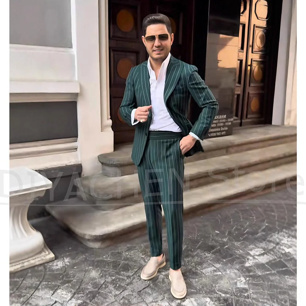 

Модный мужской костюм в полоску, облегающий костюм из двух предметов, куртка и брюки, деловой повседневный мужской костюм для свадебной вечеринки, шикарных мероприятий