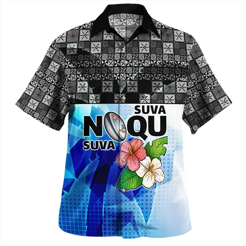 Hawaiian 3D Print Republic Of FIJI Flag Emblem Shirts Philippines Fiji Coat Of Arm Graphic Short Sleeves Fashion Men Top Clothes