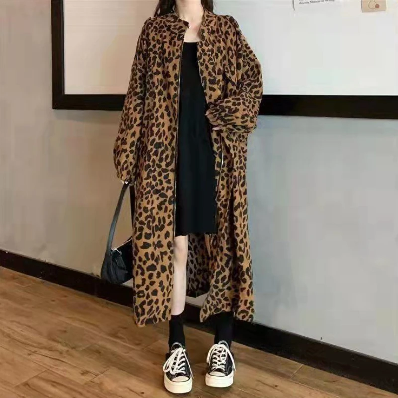 Leopard Jackets Women L-4XL Streetwear Long Design Personality Fashion Korean Style Retro Simple All-match Leisure Spring Loose