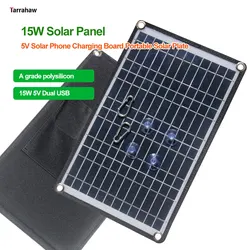 15W Solar Panel 5V Solar Phone Charging Board Portable Solar Plate Backpack Solar Charger 2USB for Outdoor Mobile Phone Charge