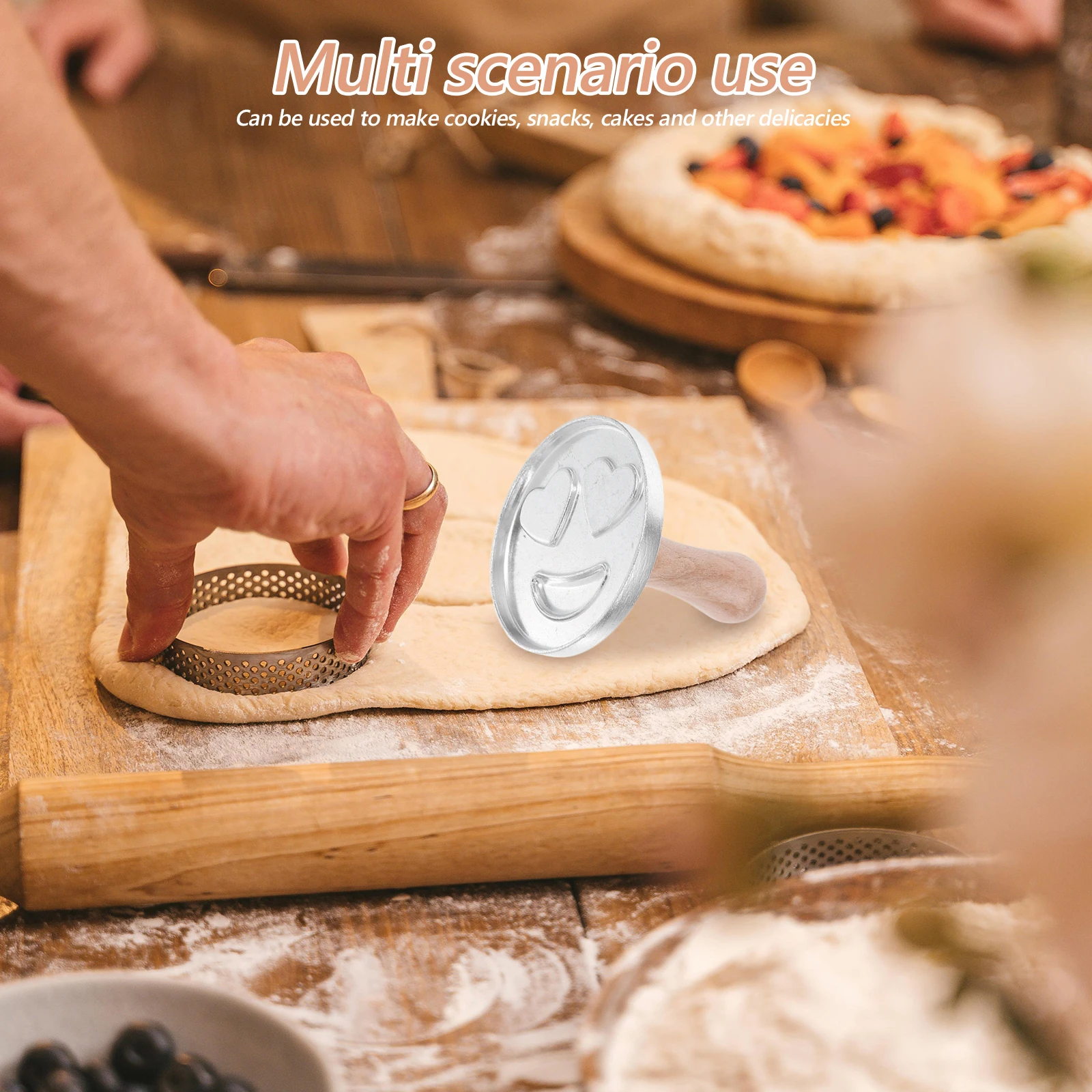 

Metal Cookie Mold With Wooden Handle Biscuit Press Cutter Baking Tool For Cake Decorating Home Kitchen Diy Dessert Making Pastry