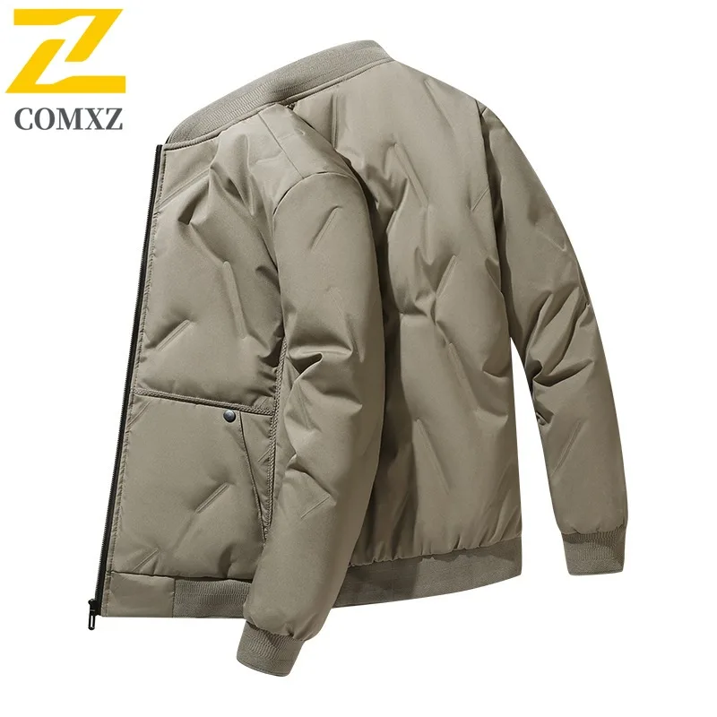 COMXZ Puffer Jacket Baseball Collar Outdoor Commuting Office Warm Coat White Duck Down Travel Cold Protection Winter Garment