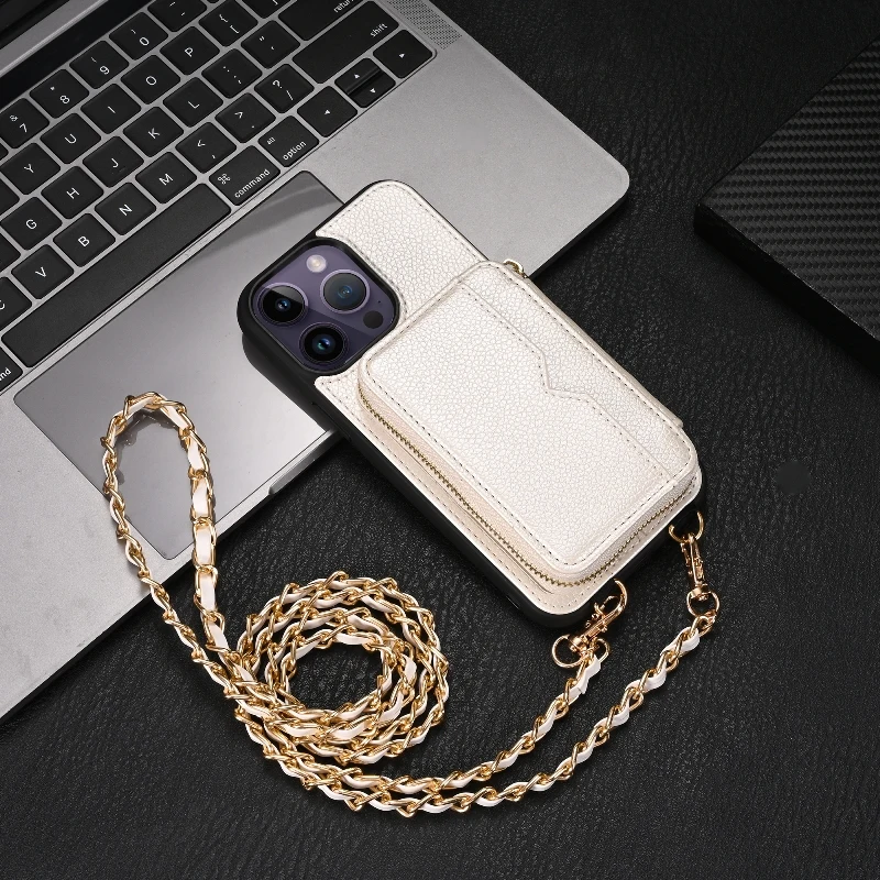 

Flip Wallet Card With Mirror Phone Case For iPhone 15 14 Plus 13 Pro Max 360 ° Full Protection Shoulder Strap Phone Cover