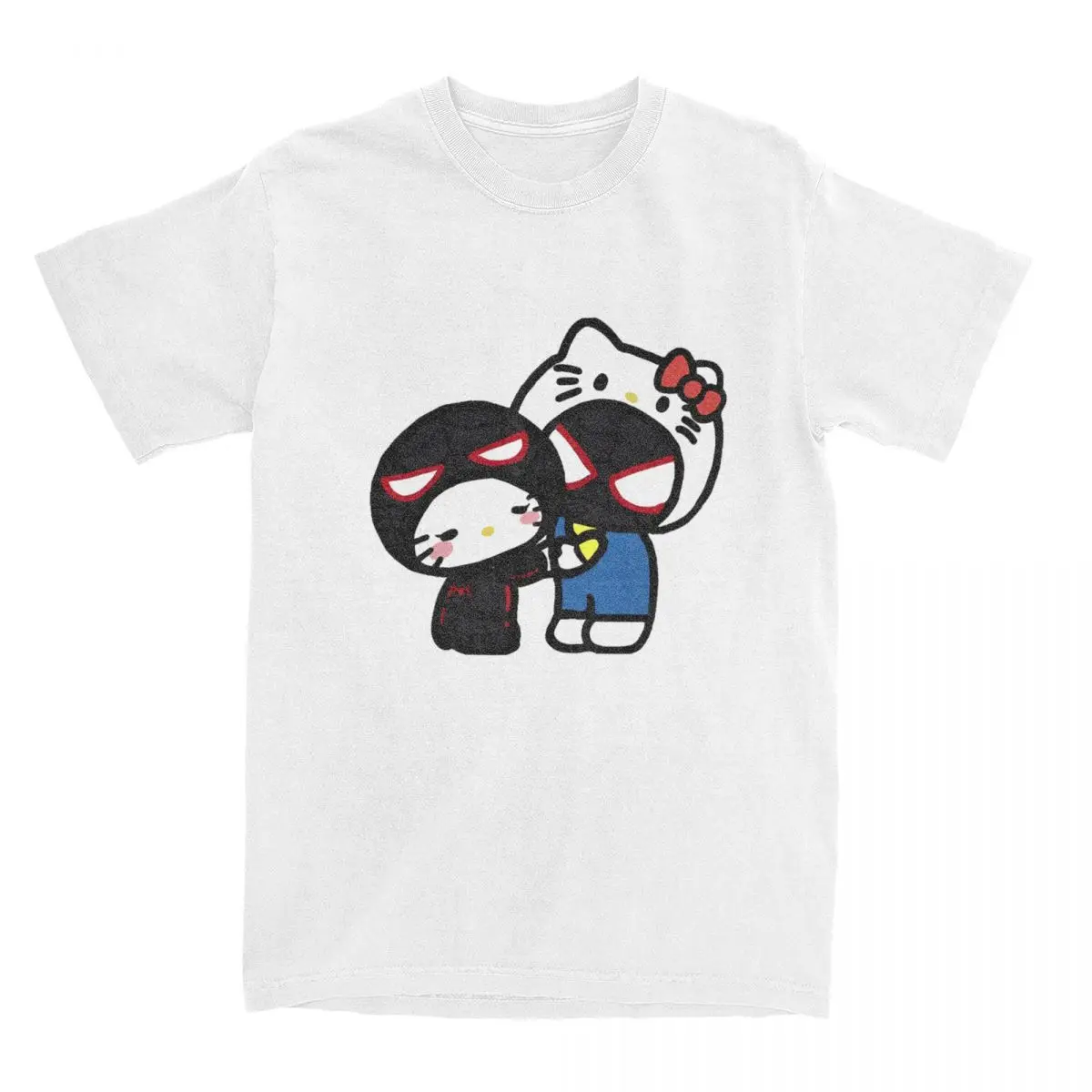 Miniso Hello Kitty X Spiderman lindo pareja Camiseta de algodón camiseta Popular de las mujeres Top fresco de verano Harajuku Casual camiseta Retro